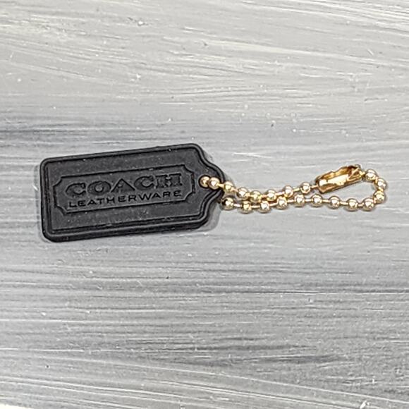 Coach Black Rubber Silicone Hang Tag Fob Bag Charm Gold Chain - Picture 2 of 6
